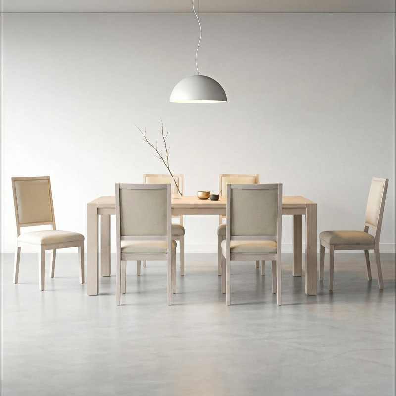 7 Pieces Dining Set, 7 Pieces: Table, 6 Chairs, Beige