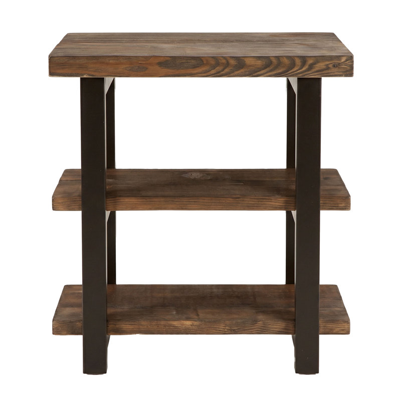 Pomona Rundell 20" W Solid Pine Wood End Table with 2 Shelves, Natural
