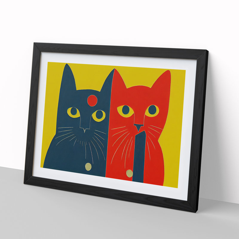 Two Abstract Cats Vol.2 - Framed Print, Black Framed, 46cm H x 64cm W x 2cm D