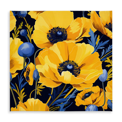 Blue Floral Botanical Tablecloth - Yellow & Blue Home Decor