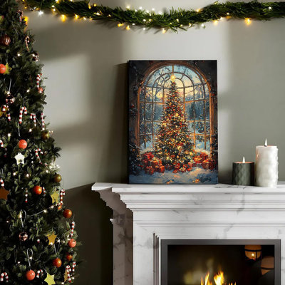 Toile de Noël murale, arbre de Noël rétro, décoration murale pour salon, maison de campagne d'hiver, impressions sur toile, photos de Noël colorées, cadeaux de Noël, peintures, œuvres d'art, décorations pour la chambre à coucher, 12 x 16 po