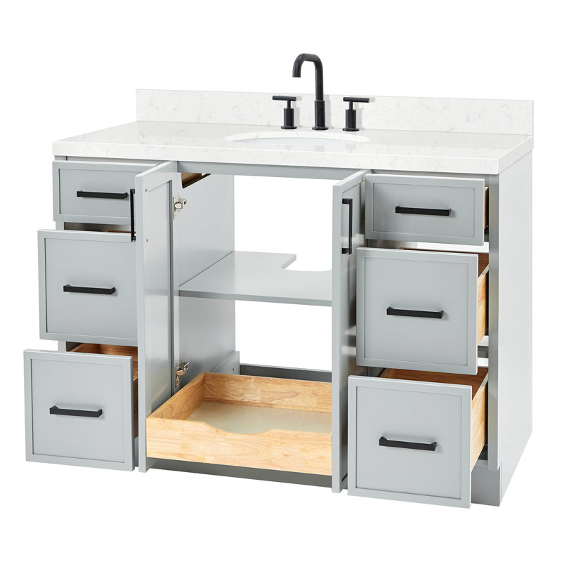 ARIEL Kelly 48 Single Sink Bathroom Vanity with Carrara Quartz Top, Gray, 48"