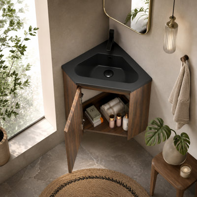 Meuble-lavabo de coin suspendu de 56 cm avec lavabo intégré en résine