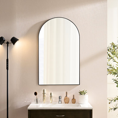 40X30 Inch Black Arched Vanity Mirror For Bathroom Design - Float Glass, , 360 Degree Hanging 40*30 Aluminum Alloy Framed Clear Reflection, Rust Proof Frame, Simple Lines