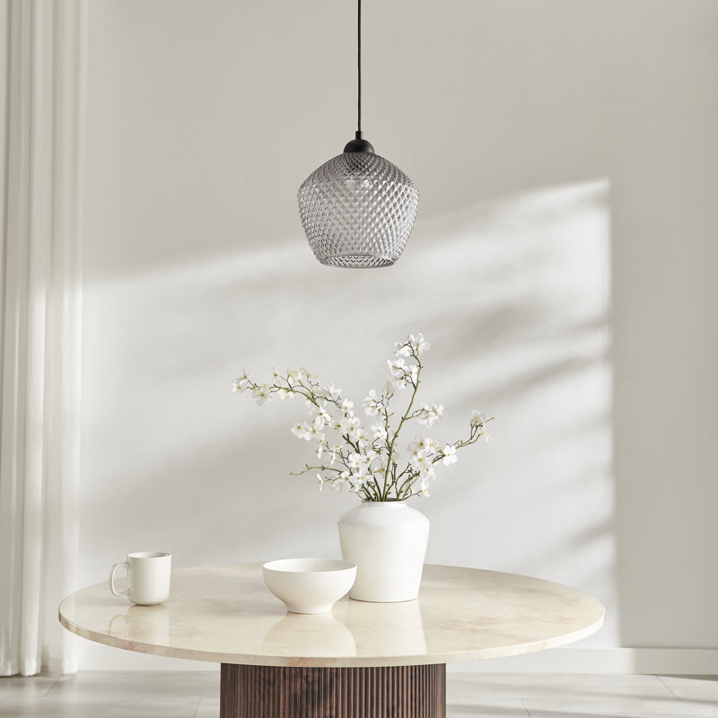Cree Sculpted Textured Smoky Grey Glass Pendant Ceiling Light - Contemporary Elegant Design