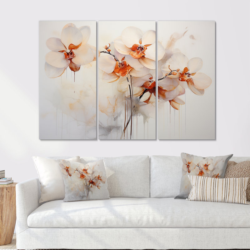 Minimalisme, fleurs d'orchidées délicates I - ensemble d'art sur toile Orchidées, H 28 po x l 36 po x P 1 po, Toile tendue
