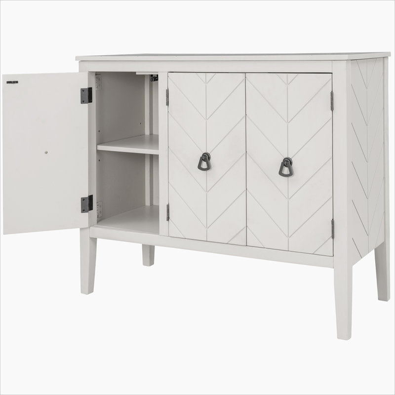 Armoire décorative à 3 portes Edford, armoire en bois antique avec tablette réglable, Blanc, crème