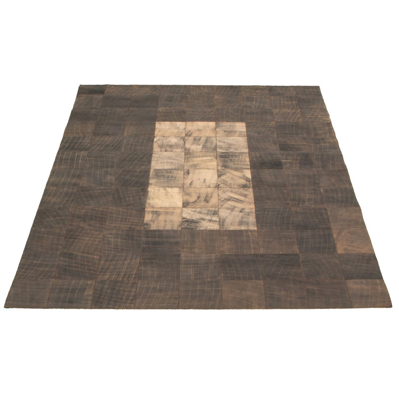 Tapis brun / beige en cuir de vache fait à la main 5 pi 7 po x 7 pi 11 po