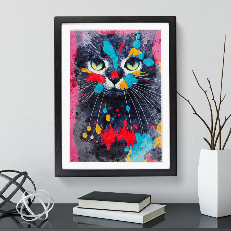 Catt Paint Splash No.2 - Print, 66cm H x 48cm W x 2cm D, Black Framed, White
