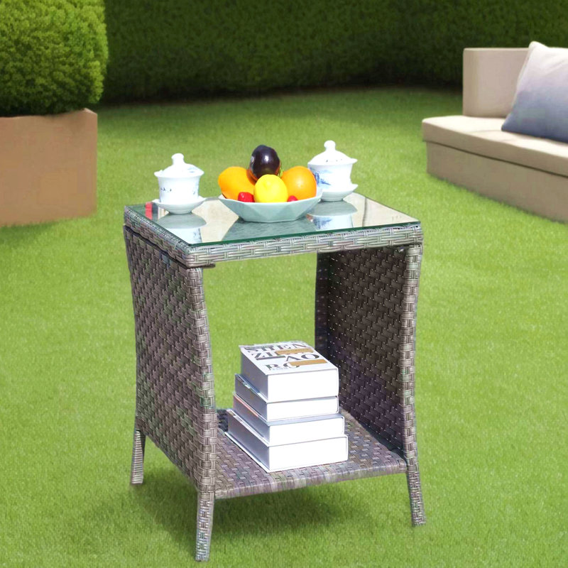 Table basse d'extérieur 1 table basse avec verre trempé transparent, Gris
