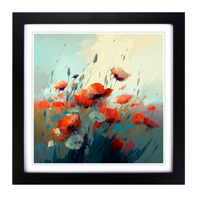 Poppy Field Gestural - Framed Print, Black