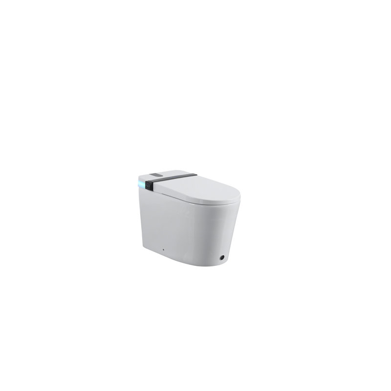 Toilette intelligente avec siège de bidet intégré, capteur de pied à ouverture / fermeture automatique, affichage à DEL, nuit, eau chaude et sécheuse, lampe rotative, toilette à poignée latérale en céramique blanche moderne, profondeur de 26,92 po,