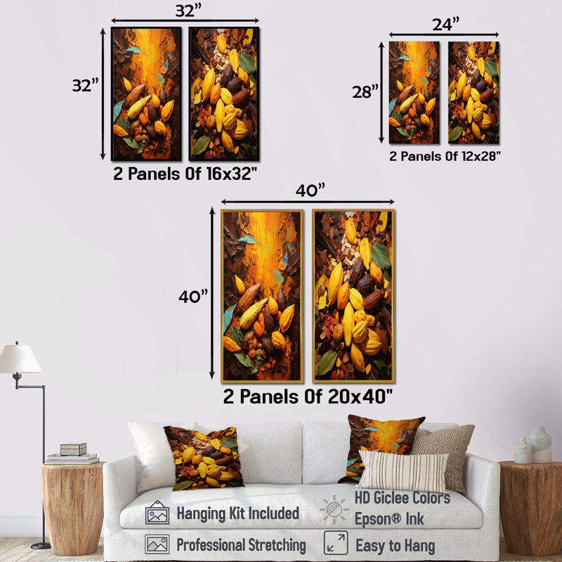 Cacao Beans Odyssey - ensemble de 2 reproductions d'art mural Cacao, Cadre flottant blanc, H 32 po x l 33 po