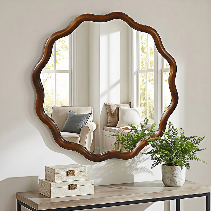 Miroir rond, 24,01 po x 24,01 po, Noir / noyer foncé