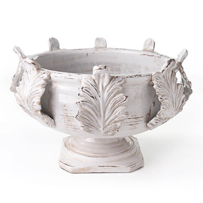 Elisabette Ceramic Acanthus Grande Footed Urn in Antique White