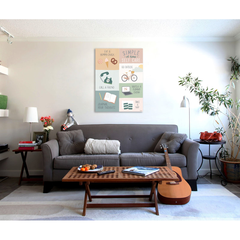 «Simple Home Self Care Care Stay» par Gigi Louise - impression d'art graphique, Toile tendue, H 24 po x l 18 po x P 1,5 po