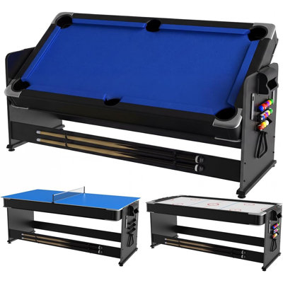 7' 3-in-1 Multi-Game Table with Air Hockey, Billiards & Ping Pong, Full Accessories Included, Flip-Top Design for Game Room, Basement, and Family Fun