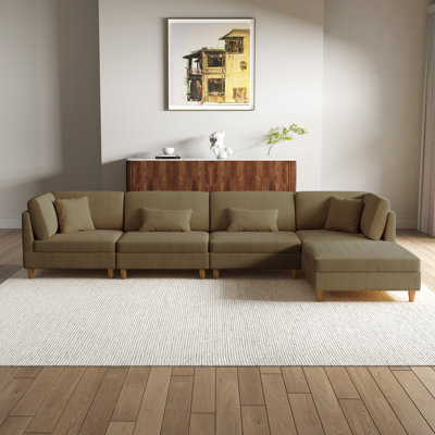 5 - Piece Upholstered Camel Corduroy Modular Sectional with Pillow Back and Removable Ottoman
