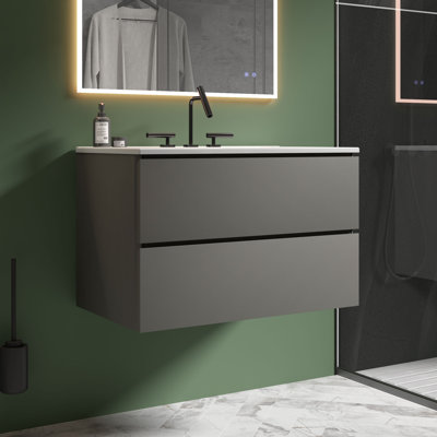 Derrance 30 Inch Single Bathroom Vanity with Ceramic Top with Overflow, Pre-Assembled