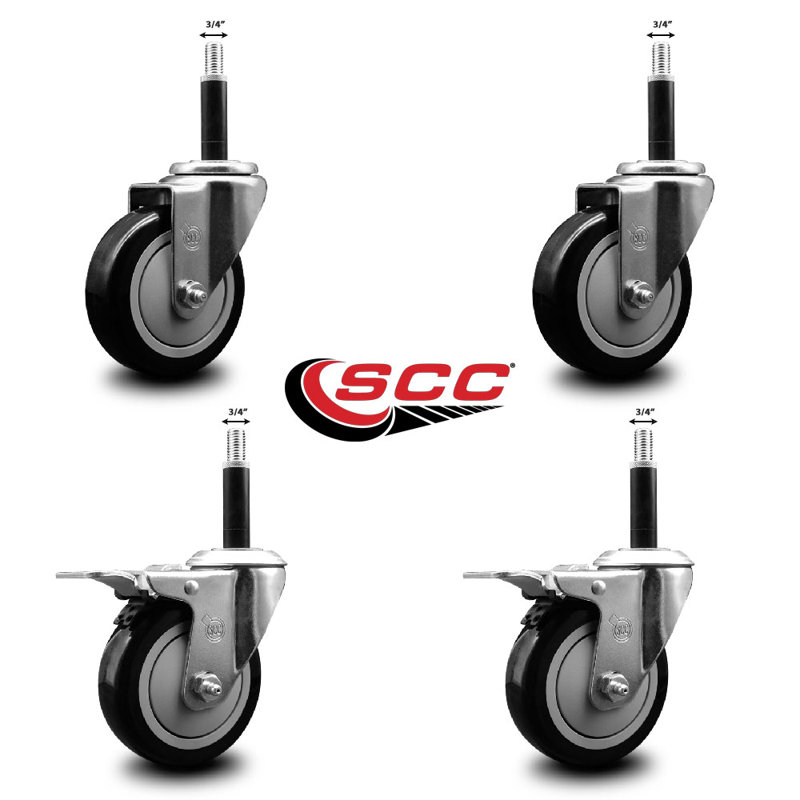 Poly Swivel Expanding Stem Caster Set 2 Total Lock Brakes