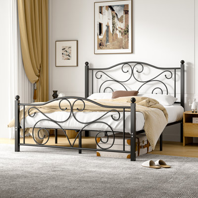 Double Size Metal Bed Frame with Headboard and Footboard, Classic Platform Bed, Mattress Foundation with Steel Slat Support, No Box Spring Needed, Easy Assembly, Mattress Not Included