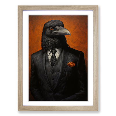 Raven in a Suit Painting - Framed Print