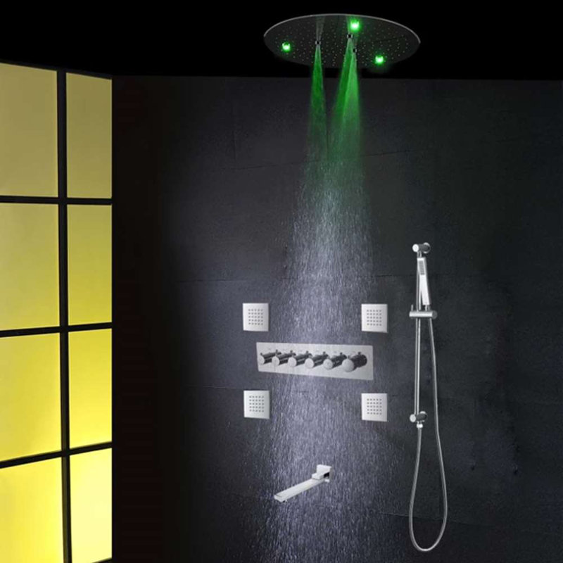 Acerra Chrome LED Ceiling Mount Thermostatic Shower Sleek Recessed Design with Adjustable Control