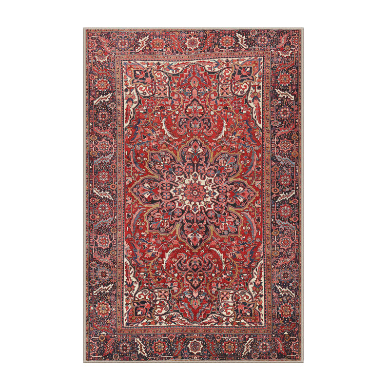 Tapis rouge/rose/beige traditionnel, Rectangle 5 pi x 7 pi