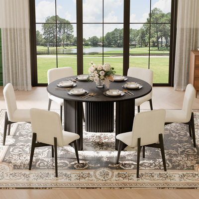 Ensemble 5 pièces de table de salle à manger ronde avec table de 46 po et 4 chaises rembourrées en tissu pour les meubles de cuisine et de salle à manger modernes