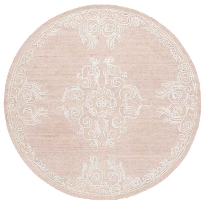 Tapis oriental en laine / viscose / coton touffeté à la main Watton en ivoire / brun clair, Rond 6 pi