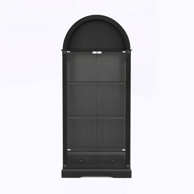 Vitrine arquée, armoire de rangement de cuisine avec portes en verre, Black