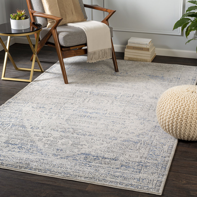 Tapis oriental bleu / gris clair, Rectangle 5 pi 3 po x 7 pi 3 po