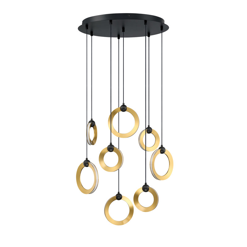 Luminaire suspendu 8 lumières à DEL Circols - Finition moderne noire et laiton, hauteur réglable, design élégant