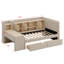 Lit de jour rembourré avec tiroirs, tablettes, armoires rabattables et table d'appoint-1729670655