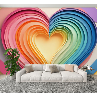 Papier peint auto-adhésif en forme de cœur multicolore en forme de cœur avec papier peint amovible H 100 po x l 144 po, papier peint amovible en PVC pour chambre à coucher, bureau à domicile
