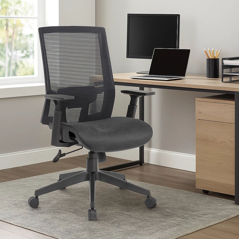 Chaise de bureau pivotante, filet noir, mousse, inclinaison synchro de qualité commerciale