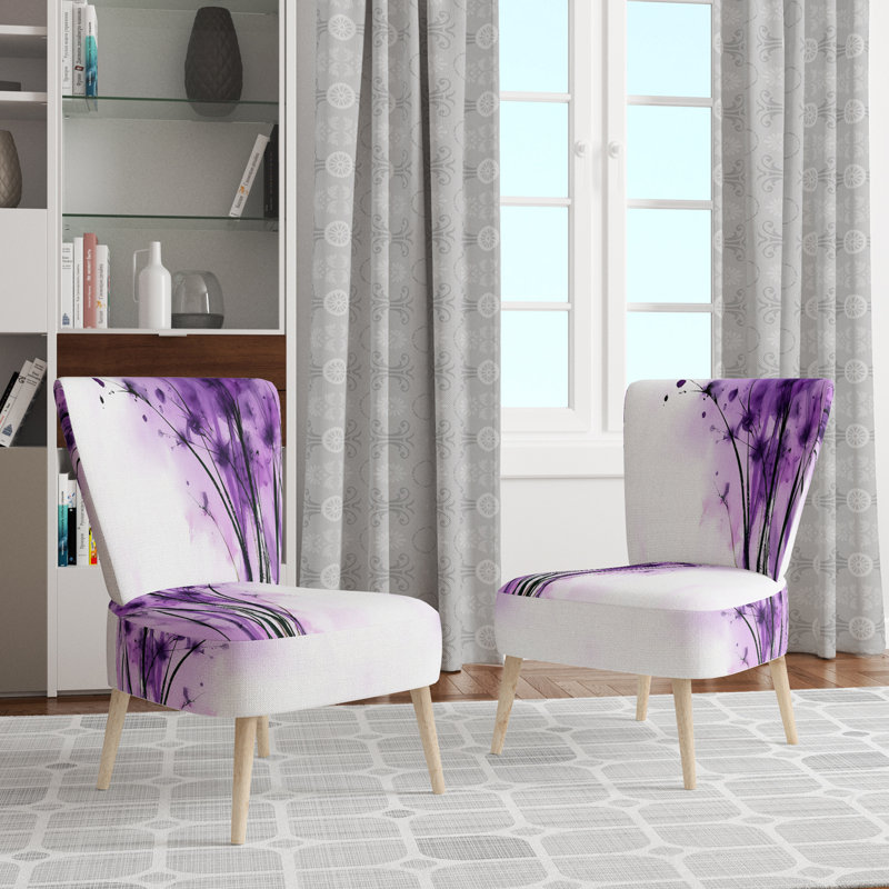 Damask /Abstract / Pattern - Traditional Upholstered Side Chair, Purple/Ivory