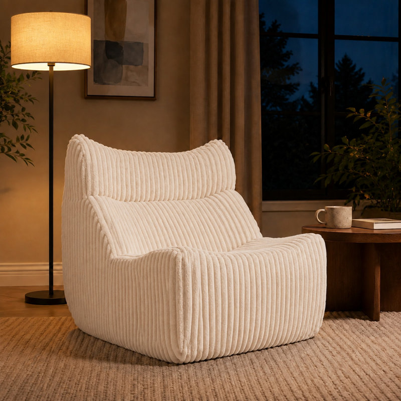 Fauteuil à billes en mousse viscoélastique pour adultes Giant, L 35,4 po, Blanc