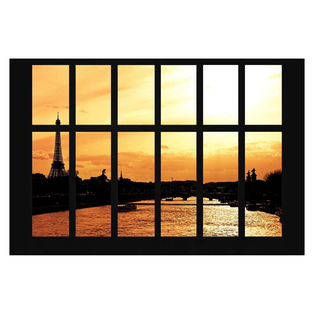 Matt Fototapete Fenster Eiffelturm Paris Sonnenaufgang 2,9 m x 432 cm