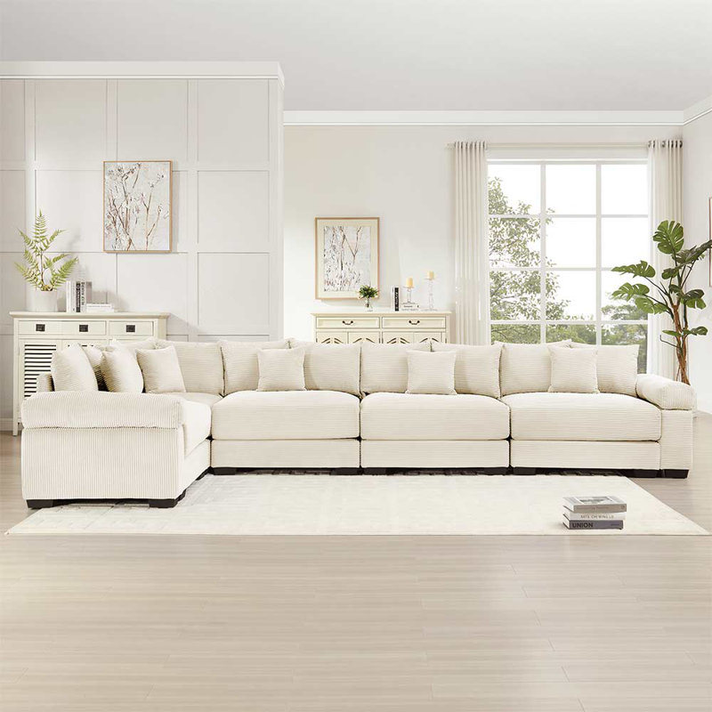 Sectional Couch, Cream Corduroy