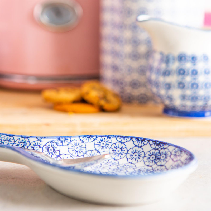 Nicola Spring - Hand-Printed Kitchen Spoon Rest - 26.5cm, Blue
