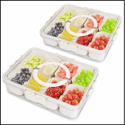 Plateau de service divisé à 8 compartiments avec contenants amovibles, plateau de collation transparent pour les fêtes et les réceptions