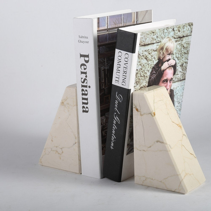 Serre-livres en marbre (ensemble de 2), Beige / gris mat, H 2,54 po x l 5,93 po x P 3,98 po