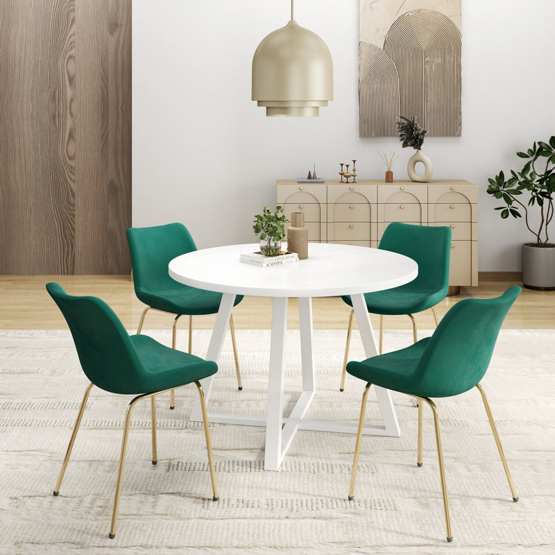 Round Dining Set, Trestle Dining Table With Chairs, 5 Pieces: Table, 4 Chairs, Green
