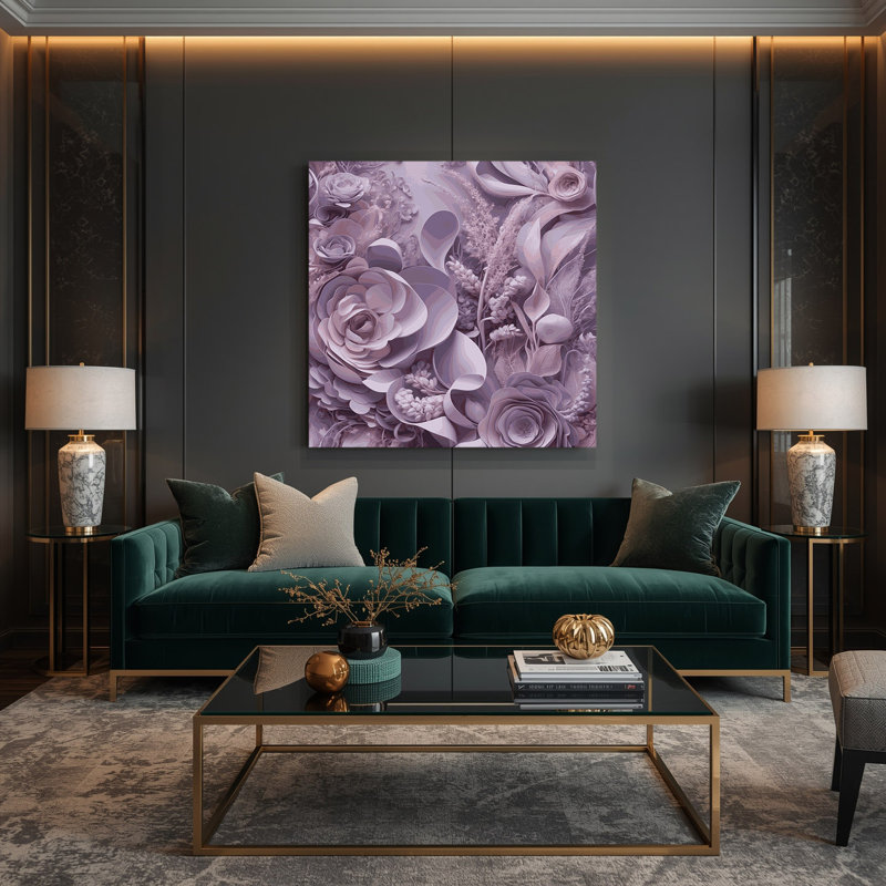 «Abstract Florals 90», art mural sur toile mauve, H 16 po x l 16 po