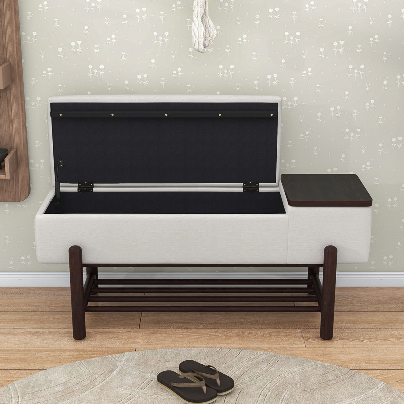Modern Storage Bench with Memory Foam Cushion and Rubber Wood Legs, Espresso