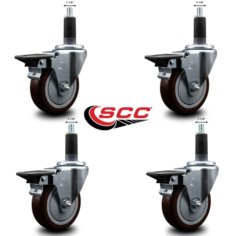 Ensemble de roulettes extensibles en poly pivotant 1-1 / 8 pouces avec frein SCC