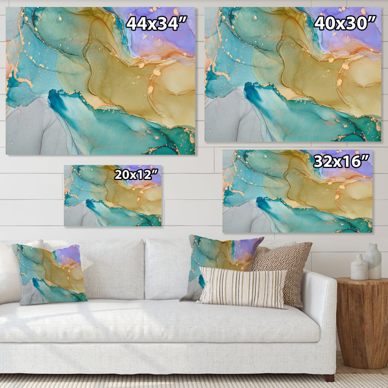 «Green and Blue Tender Liquid Art III», reproduction sur toile, H 12 po x l 20 po, Toile tendue