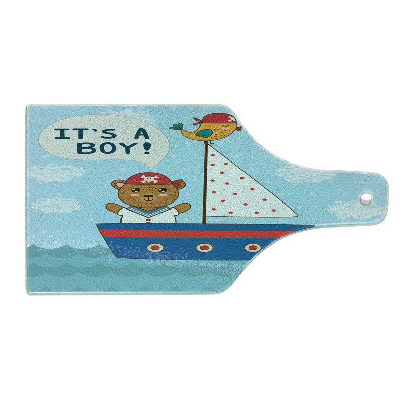 Ambesonne Reveal Party Tempered Glass Cutting Board Sailor Bear and Bird Multicolor