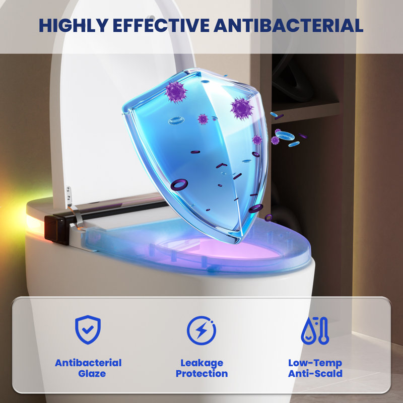 Intelligent One-Piece Elongated Smart Toilet with Laser Radar Auto Open/Close, Anti-Splash Foam Shield, Heated Seat, Warm Air Dryer